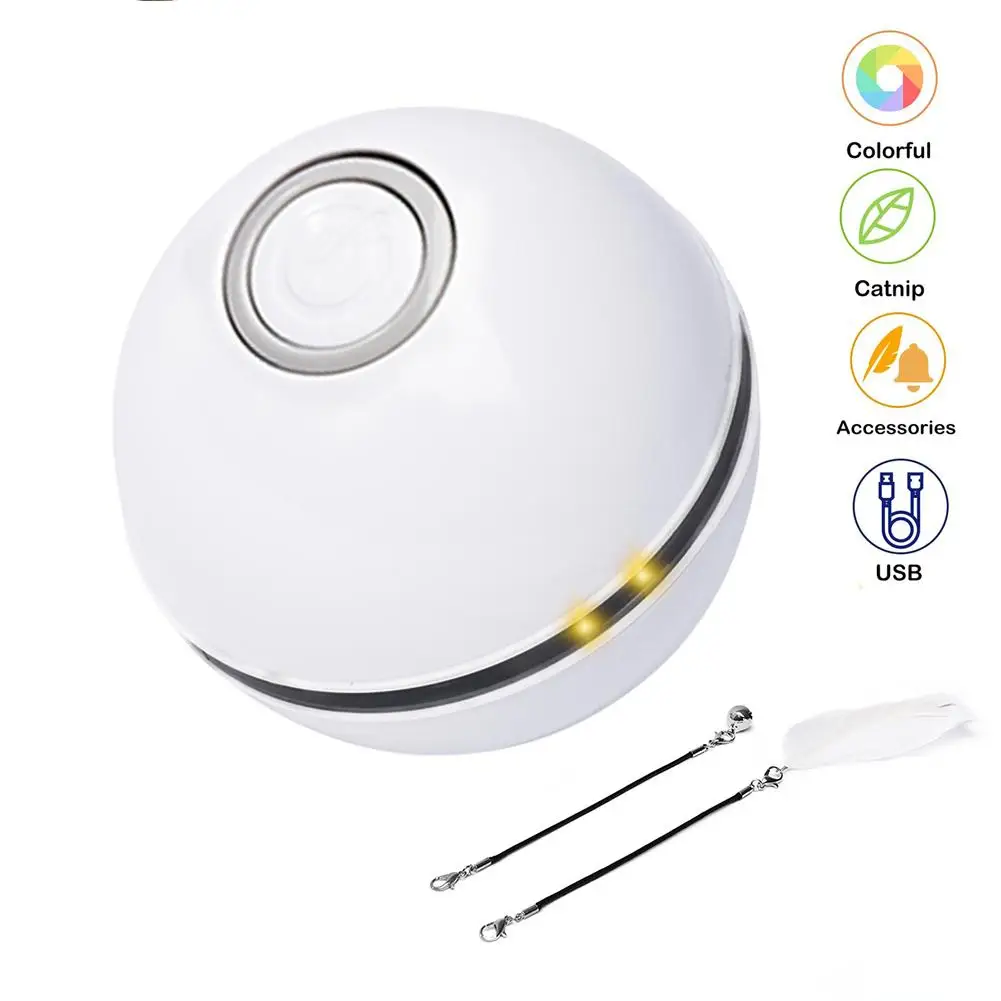 

Wholesal cat toy activation automatic motion LED feather magic roller ball dog cat toy, Pink/white/blue/grey