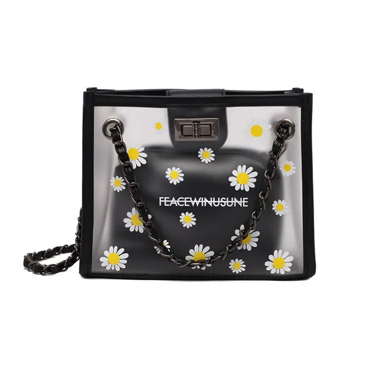 

Wholesale new fashion women PU bag daisy print jelly chain Soulder crossbody bag, Customized color
