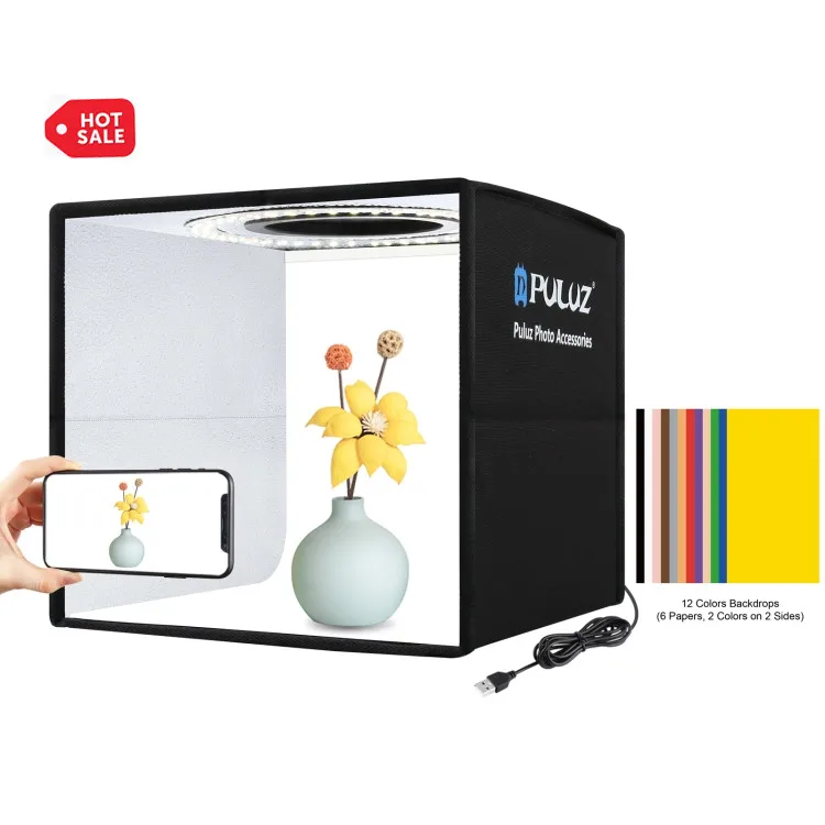 

2021 Newest PULUZ Photo Studio Accessories Equipment Portable 24.5cm Light Box Shooting Tent Softbox With 12 Colors Backdrops