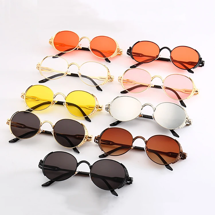 

Customized Brand New Arrivals Hot sell Retro Steampunk Unique Wholesale China Lentes De Sol 2021 Fashion Sunglasses, Gold+red /black+red /gold+transparent/ gold+pink/ gold+yellow /silver