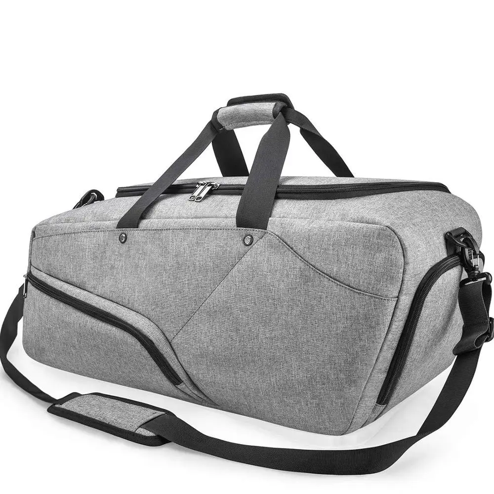 

45L Gym Bag Sports Duffle Bag with Shoes Compartment Waterproof Larger Overnight Bag for Men Women, Grey or customized