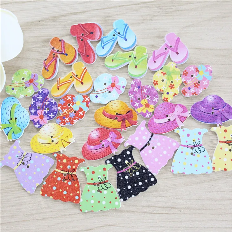 

hot sale summer beach style dress cap hat flip flop shoes design two hole diy wood buttons