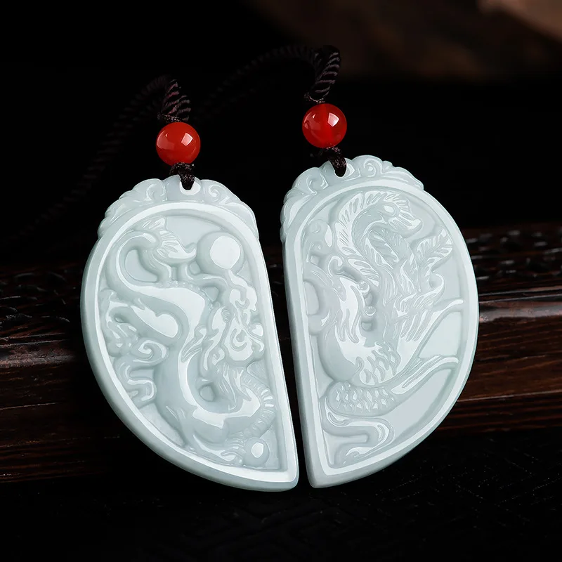 

Certified Grade A Natural Myanmar Jade Dragon And Phoenix Brand A Pair Of Pendants Couple Pendants Men And Women Jewelry Jadewa