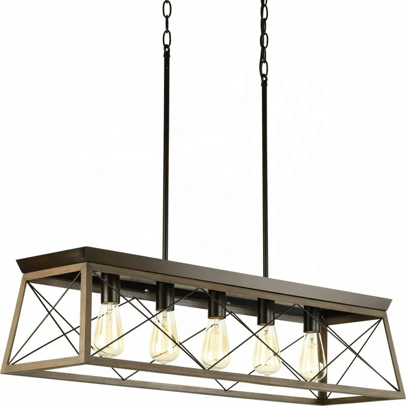 Rectangular Farmhouse Chandeliers Rustic Metal Modern Linear Island Industrial Pendant Lights for Dining Room