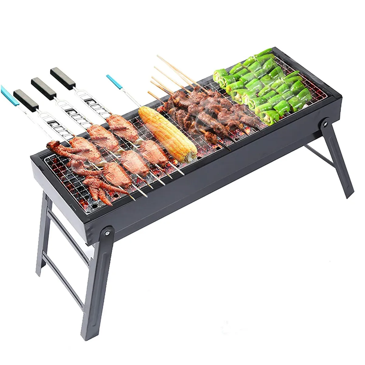 

Draagbare Roestvrij Staal Bbq Grill Vouwen Bbq Grill Outdoor Houtskool Bbq Kachel, Matt black