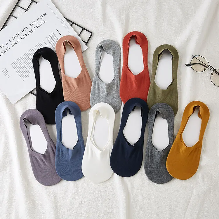 

Hot sale Ice silk seamless cotton invisible socks Men's Ankle Socks pure color breathable Man boat socks