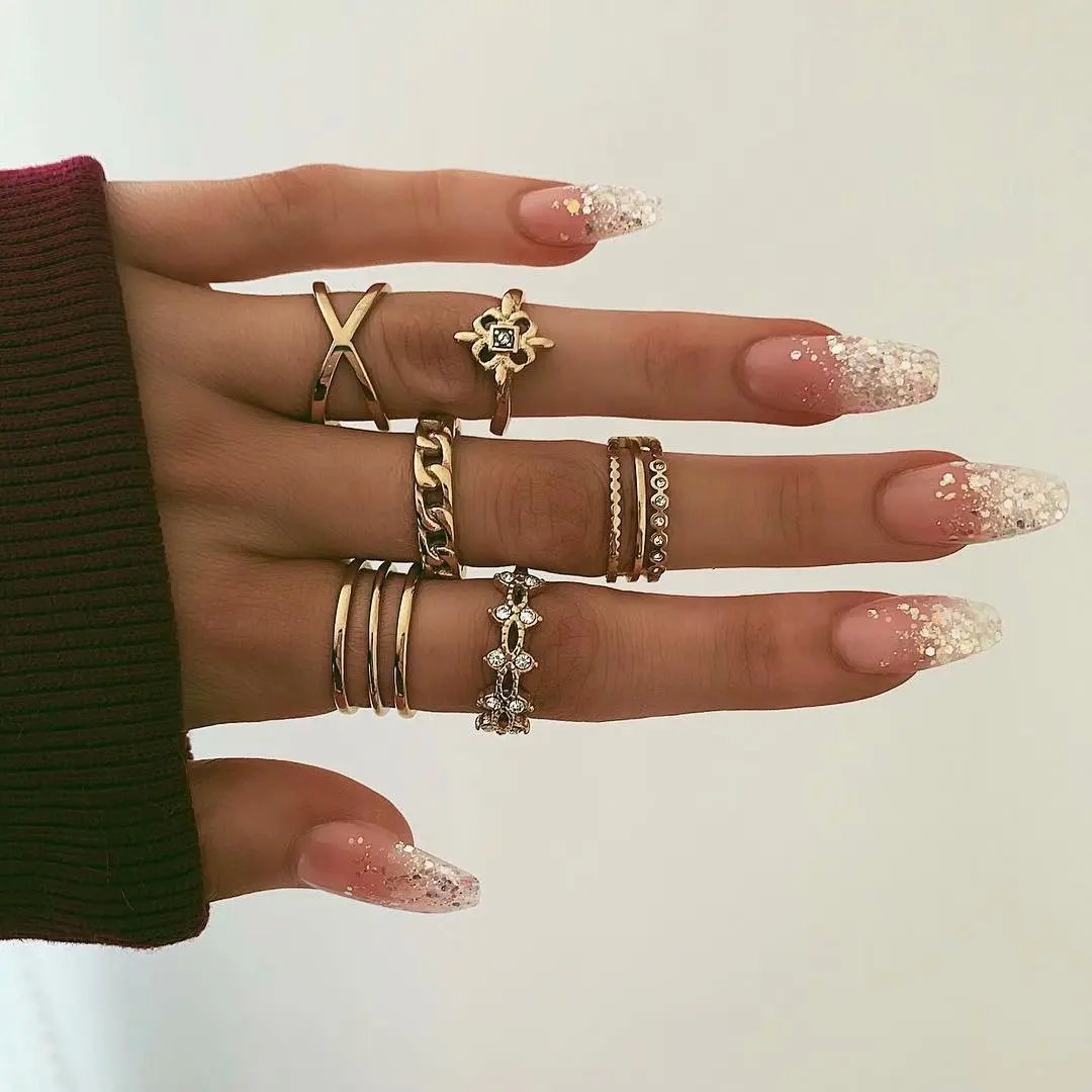 

8 Pcs/set retro gold plated alloy finger rings jewelry women cross knuckle rings