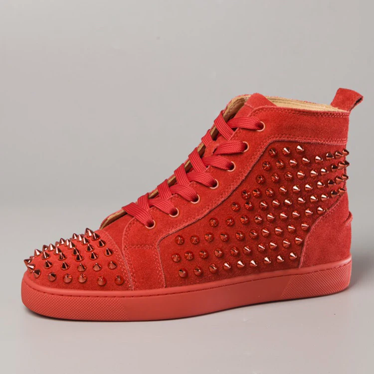 

High Quality chris Cl Red Bottom Shoes Men Rivets Casual high top Flat Loafers, Customer's request