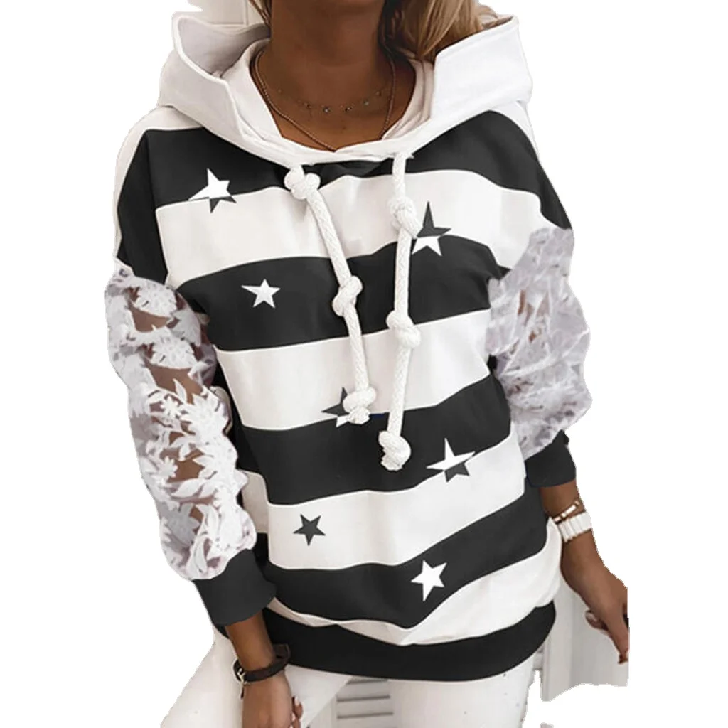 

Hot Selling Two Tone Oversize Pullover Loose Sudadera Cotton Stripe Women's Hoodies