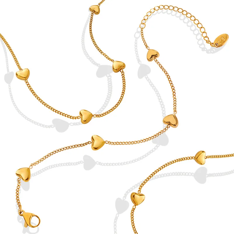 

2022 Fashion Versatile Heart Necklace Heart Bracelet Jewelry Sets Korean Beautiful Jewelry Sets For Women, 2 colors