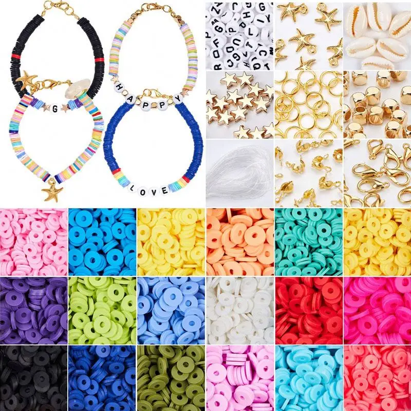 

4500pcs  Flat Round Polymer Clay Beads DIY Craft Kit with Pendant Clay Beads for Jewelry Making, Mixed color