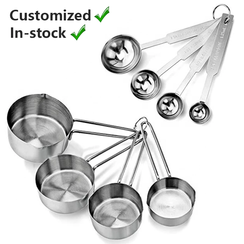 

Customized High Quality 8 Pcs Stainless Steel Measuring Cups and Spoons Set for Baking Liquid Powder Measuring spoon, Silver