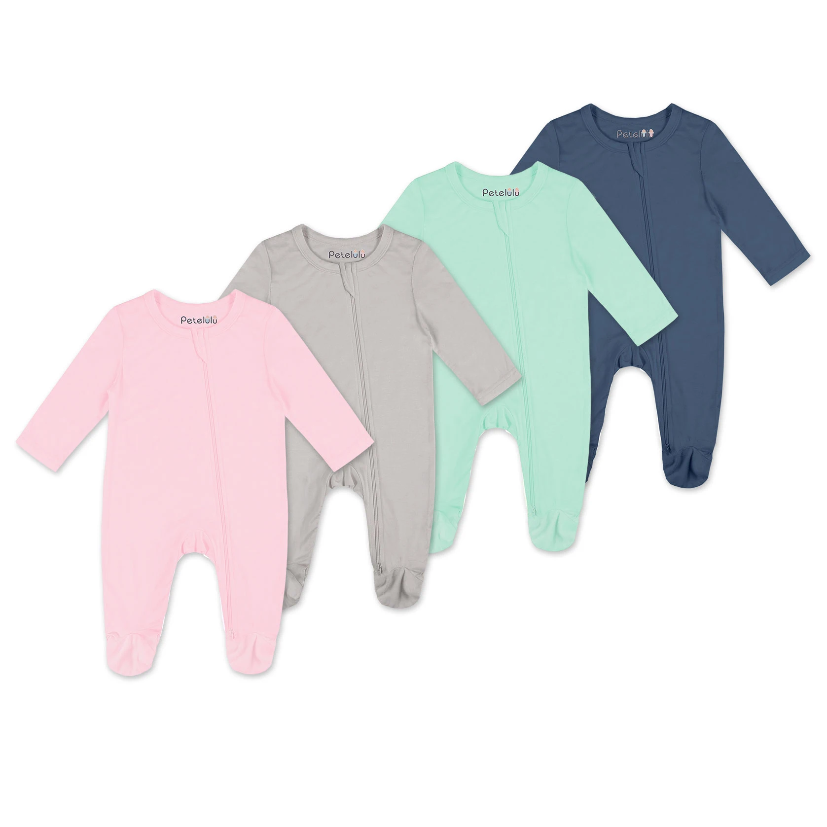 

Wholesale Bamboo Spandex fiber Baby Footed Romper Long Sleeve Infant Custom Solid Color Zipper