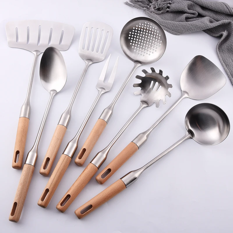 Best Seller High Quality Sus304 Kitchenware Set Stainless Steel Cooking Utensils Set With Wooden Handle Kitchen Accessories Buy Stainless Steel Serving Utensil Set Wooden Handle Stainless Steel Cooking Utensil Set Stainless Steel Kitchen Utensils