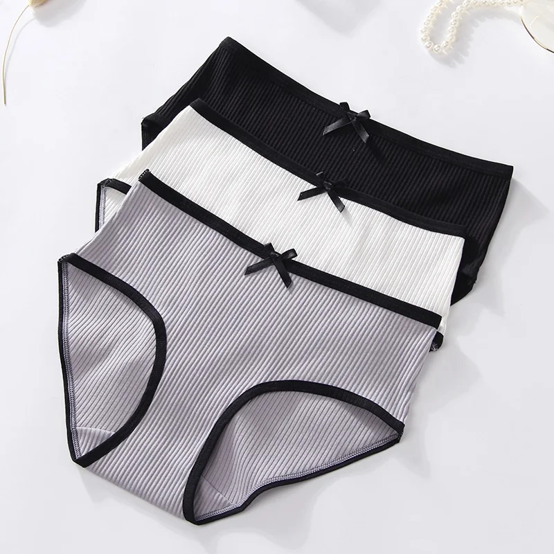 

Wholesale Women's Panty Seamless Mid Waist Nylon Briefs Designer Young Girl Teen Underwear Bow Ladies Traceless Thread Panties, Black