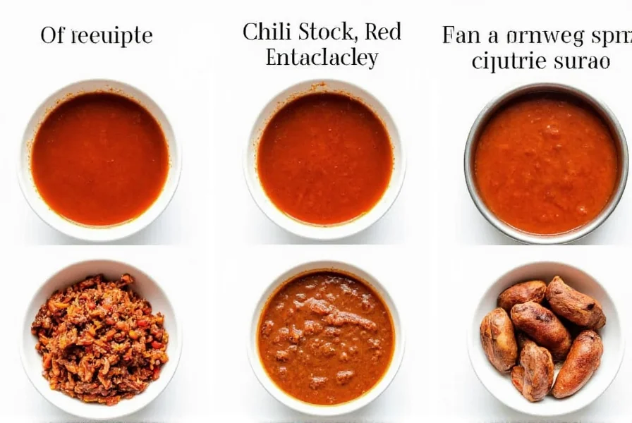 Various chili stock applications showing chili stock being used in pozole, red enchilada sauce, and as a braising liquid for meats
