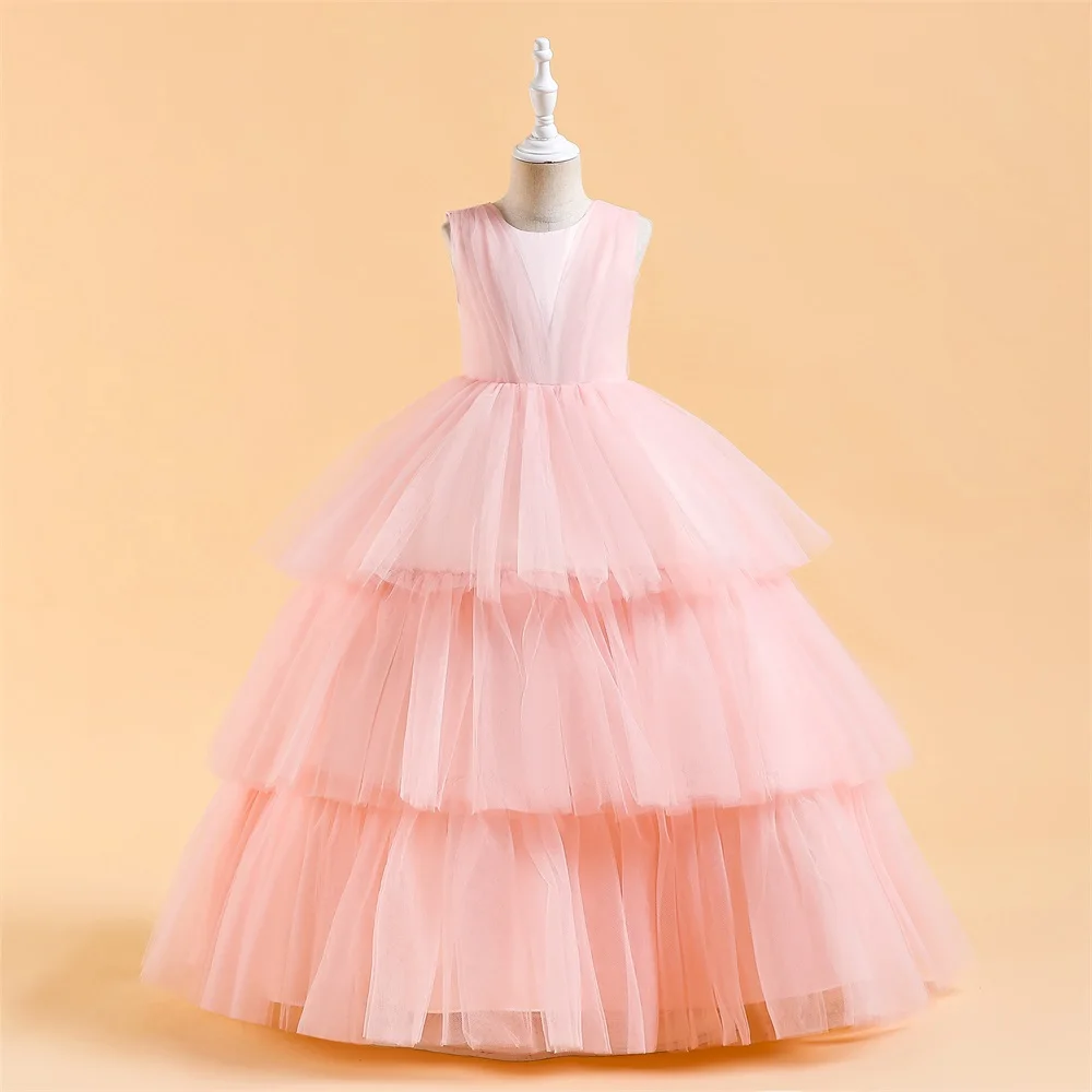 

3-Layer Pleated Girls Clothes Fashion Long 15 Years Old Birthday Dress For Girl