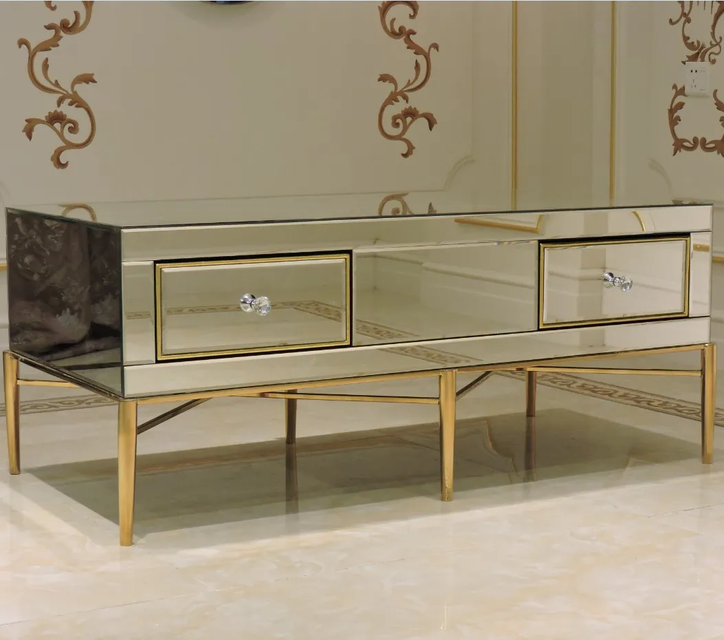 豪华热卖新设计镜面床头柜与三个抽屉不锈钢镜像家具床头柜