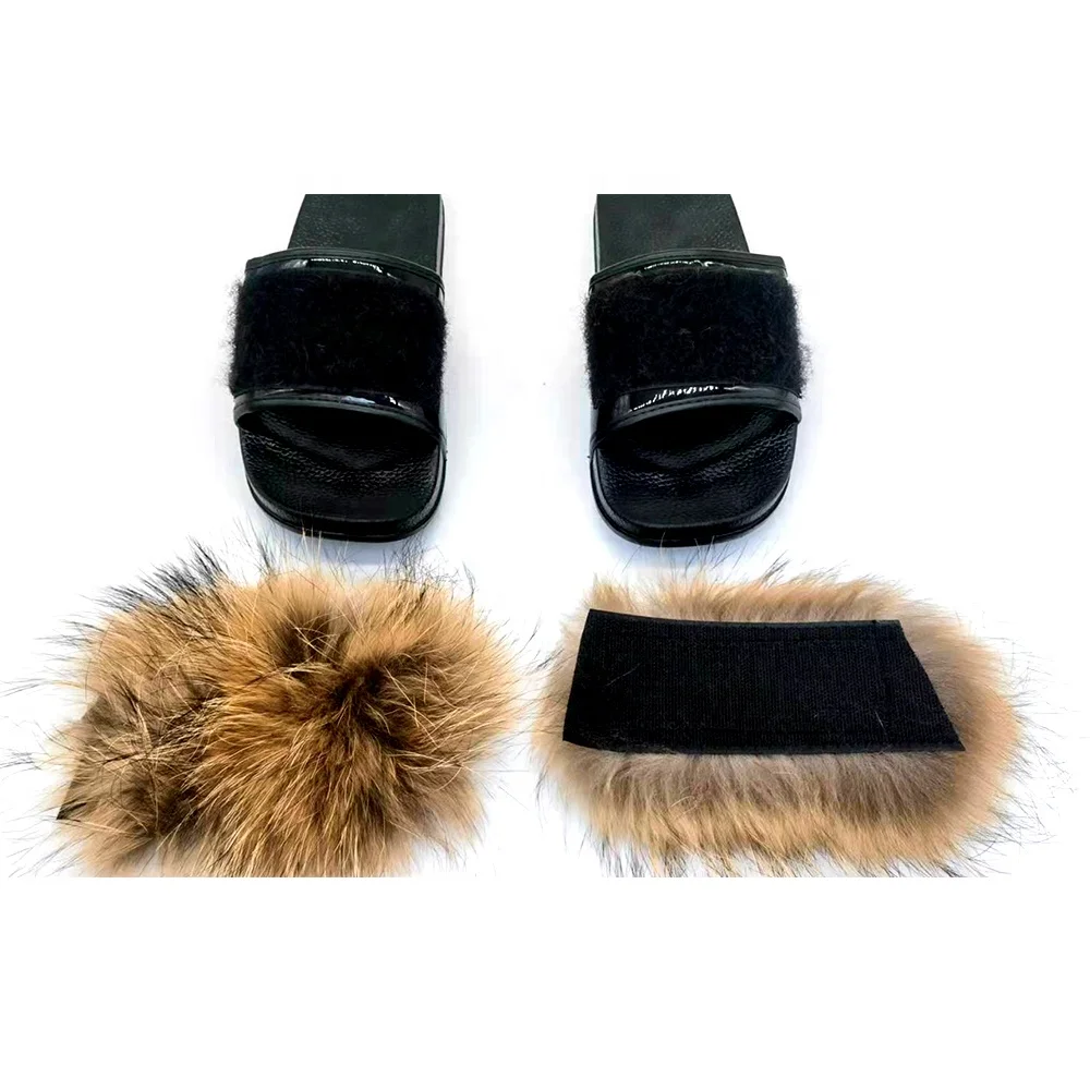 

2021 new design Drop shipping Fashion and Cute baby 100% real fox fur kids slippers, Customized color