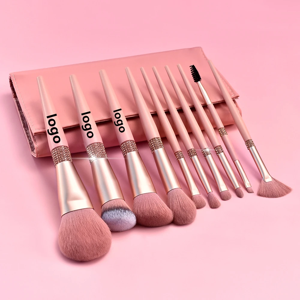 

luxury bling silver private label glitter makeup brushes set holder with pink cleaner diamond custom logo package box