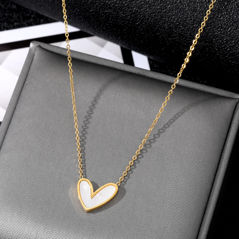 VKME  Fashion Colorful Fritillaria 18K Gold Plated 316L Stainless Steel Heart Pendant Necklace Mother's Day Gift