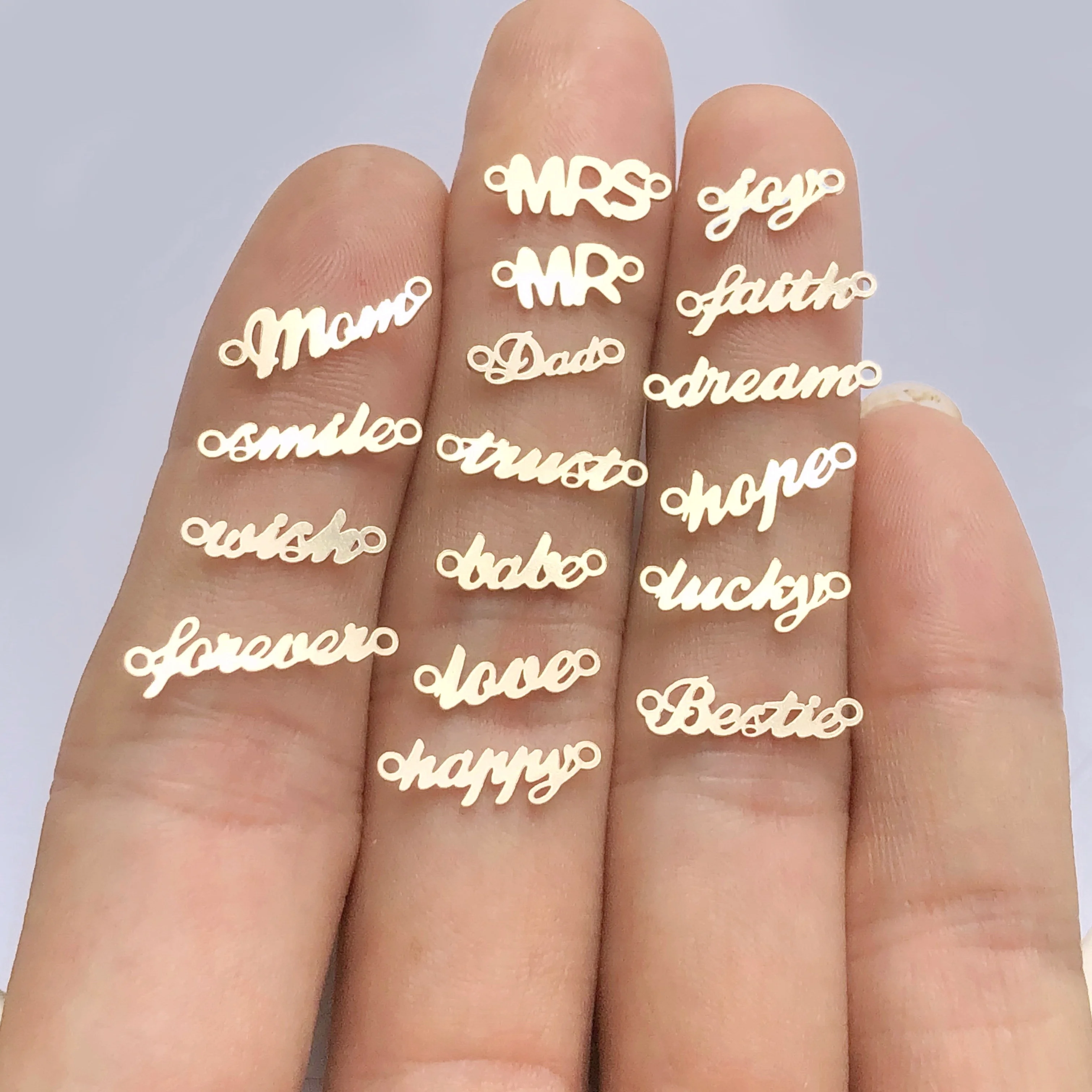 New love Hope Wish Trust Letter Connectors Anti Tarnish Jewelry Gold Filled Forever Charms
