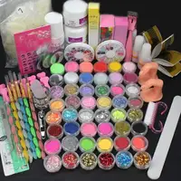 

Professional 48 Acrylic Powder Liquid Brush Glitter Clipper Primer File Nail Art Tips Set Kit