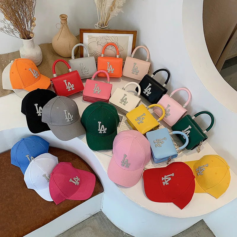 

2021 new arrival luxury diamond mini La crossbody handbags women fashion small PU leather purses and hat set, Rich