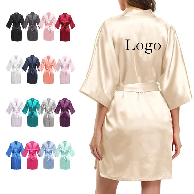 

Wholesale Sleepwear Luxury Kimono Robe Wedding Party Bride Robe Silk Satin Robes Women