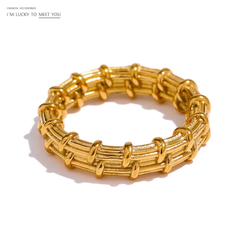 

Yhpup Minimalist Gold Metal Geometric Finger Ring Jewelry Stainless Steel Bamboo Ring 2021