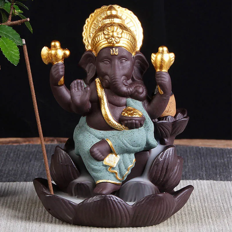 Ywbeyond Elephant God Ganesha Lotus Backflow incense Burner Buddha Thailand Indian buddhist Waterfall incense sticks holder