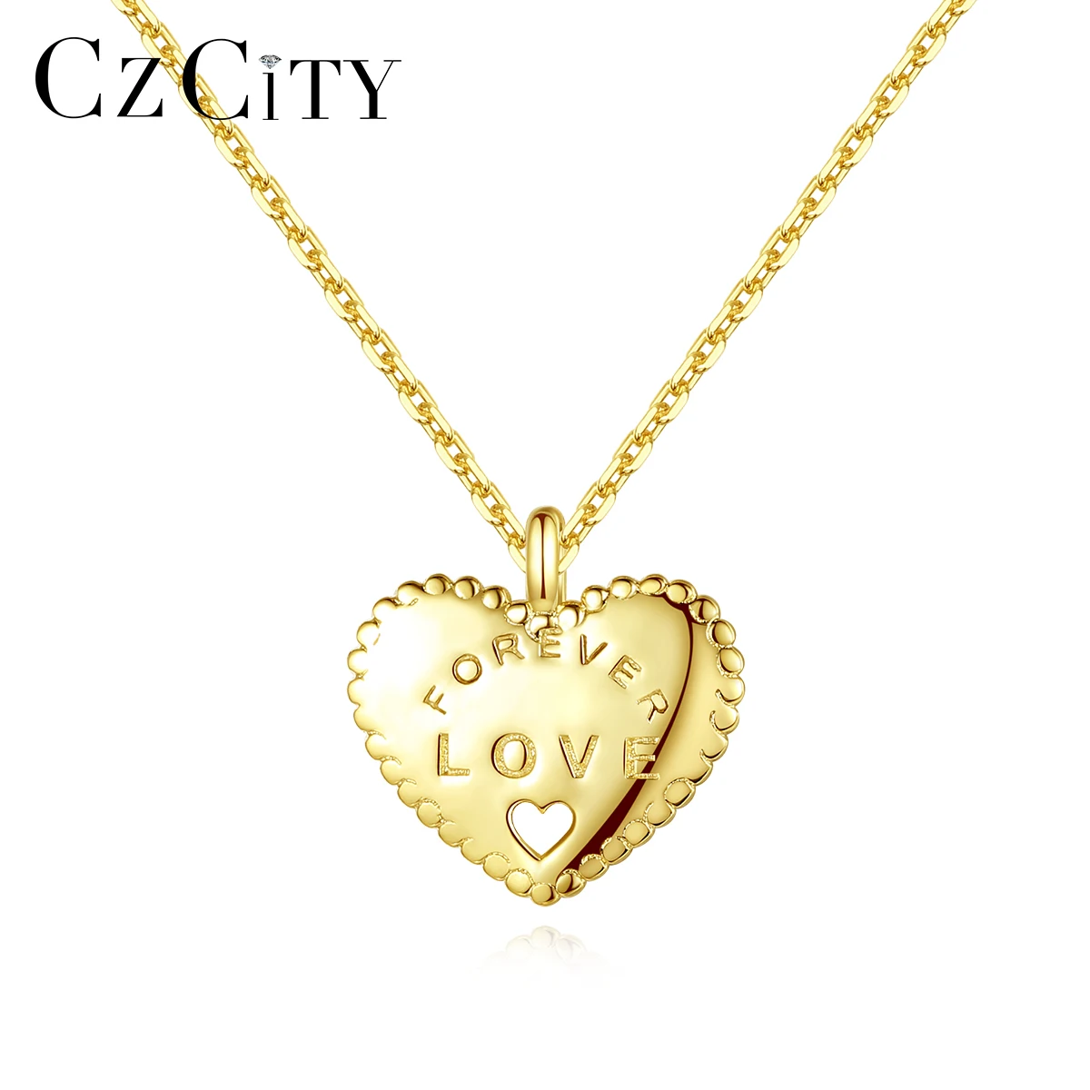 CZCITY Sterling Silver Women Necklace Silver Necklace with Heart Pendant Trendy Fashion Heart Jewelry