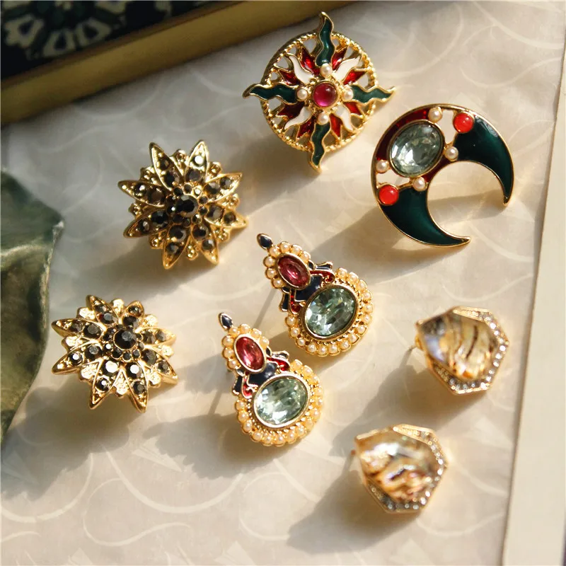 

JUHU New enamel palace retro earrings temperament inlaid rhinestones personalized creative earrings jewelry for women 2020, Colorful