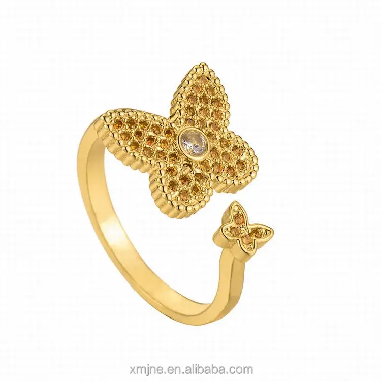 

European And American Moissanite Copper Micro-Inlaid Zircon Butterfly Ring Girls Day Retro Open Ring Ring