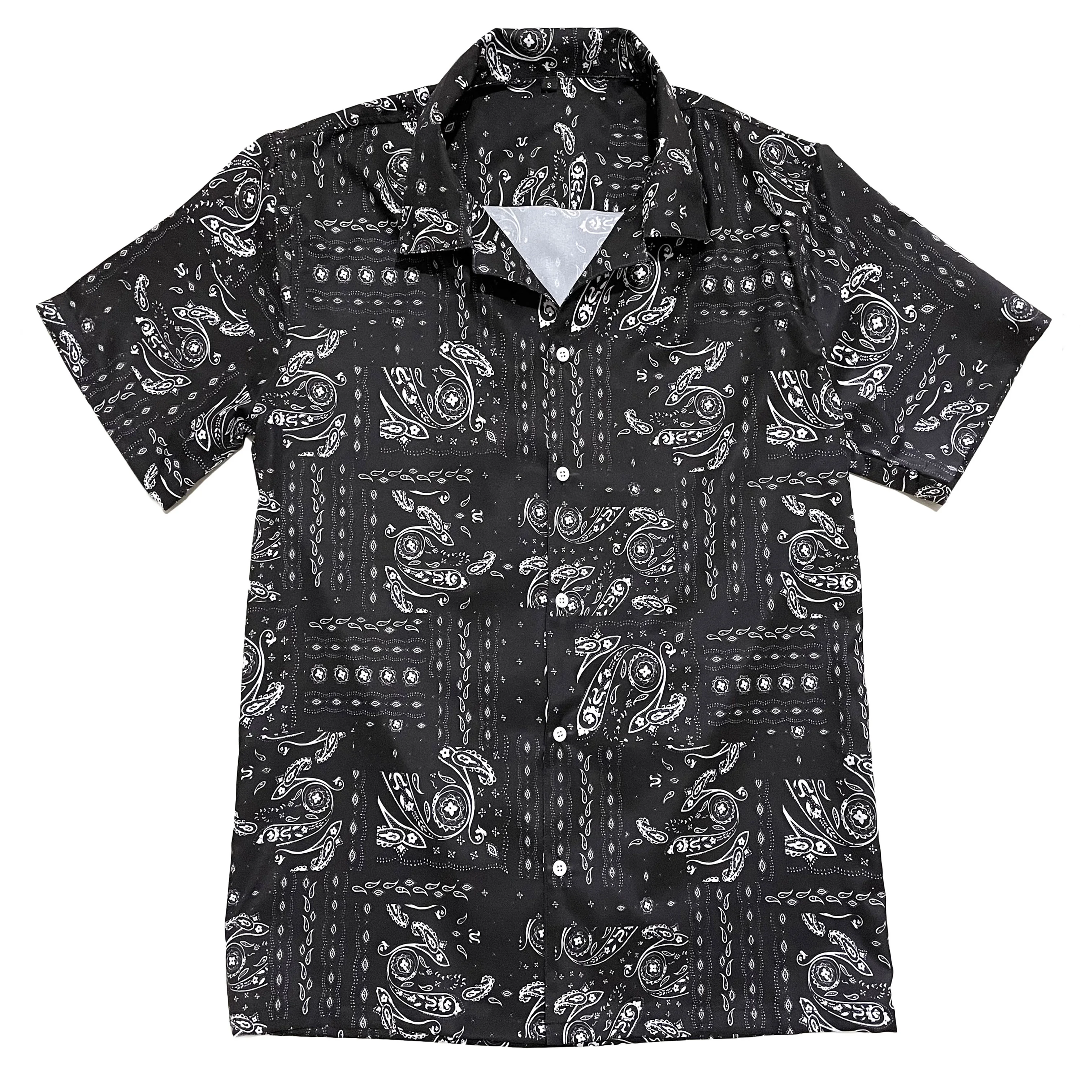 

NO MOQ private labels aloha beach casual sublimation mens short sleeve button up custom hawaiian paisley bandana shirts for men