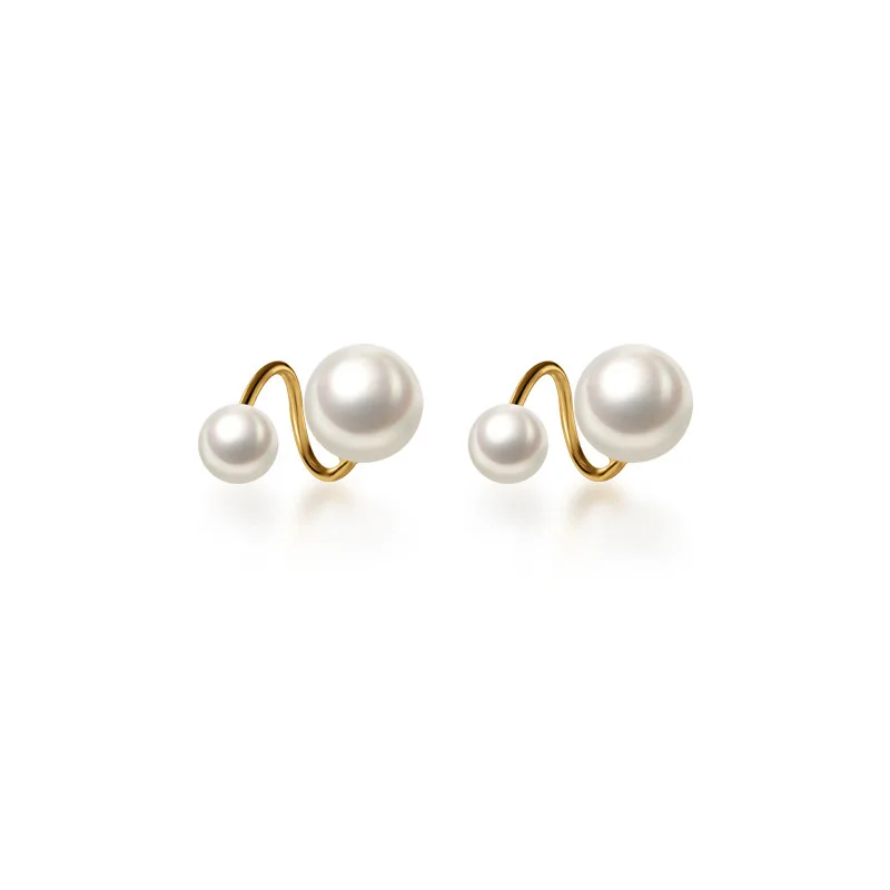 

prevent allengy 925 sterling silver dseign geometric bending fresh water pearl smooth stud earrings for women