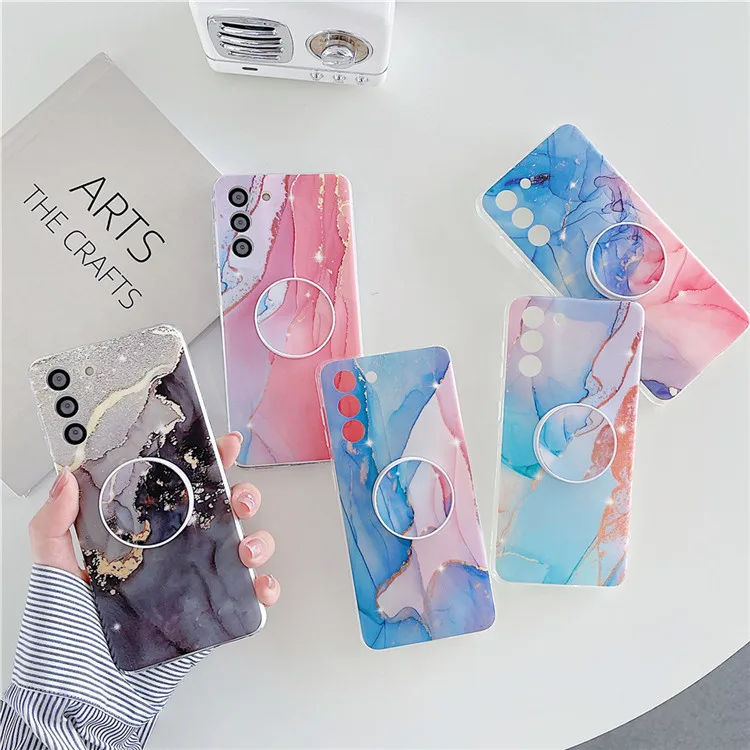 

Luxury Marble Holder Stand Phone Case For Samsung Galaxy S22 A72 A52 A32 A12 A42 A51 A71 A21S S20 S21 Note 20 Soft Silicon Cover