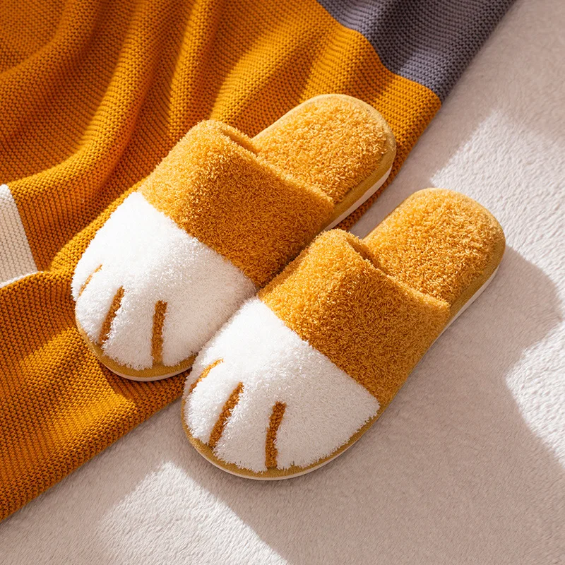 

PDEP Winter House Warm Fur Slipers For Women Cute Cat paw Designer Bedroom Warm Plush Shoes Non-slip Indoor Women Furry Slippers, Yellow, khaki, pink, caramel,coffee,light gray