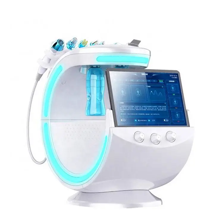 

7 In1 Ice Blue Hydro Oxygen Facial Skin Analyzer Equipment Multifunction Facial Solution Hydra Dermabrasion Facial Machine, White+blue