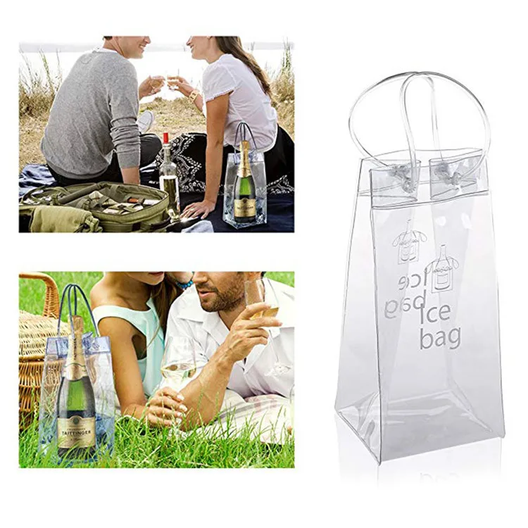 3 Sacs à Vin Glacé Transparents PVC - Étui Réfrigérant étanche Avec Poignées Pour Champagne, Bière, Boissons