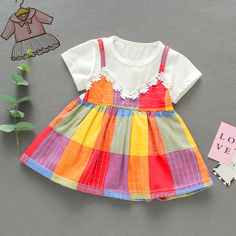 

Casual Summer Baby Girl Dress Cotton Print Floral Infant kids Girl Dresses Toddler Girl Clothes Baby Dress, Pink/yellow/purple