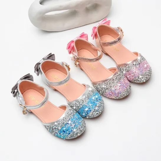 

Kid Girl Princess Dress Shoes Shining Sandals, Silver, pink