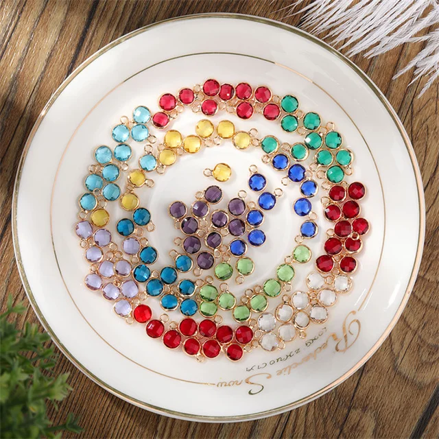 

10pcs Cute Gold Pendants for Diy Jewelry Making  Crystal Birthstone Charms Accessories