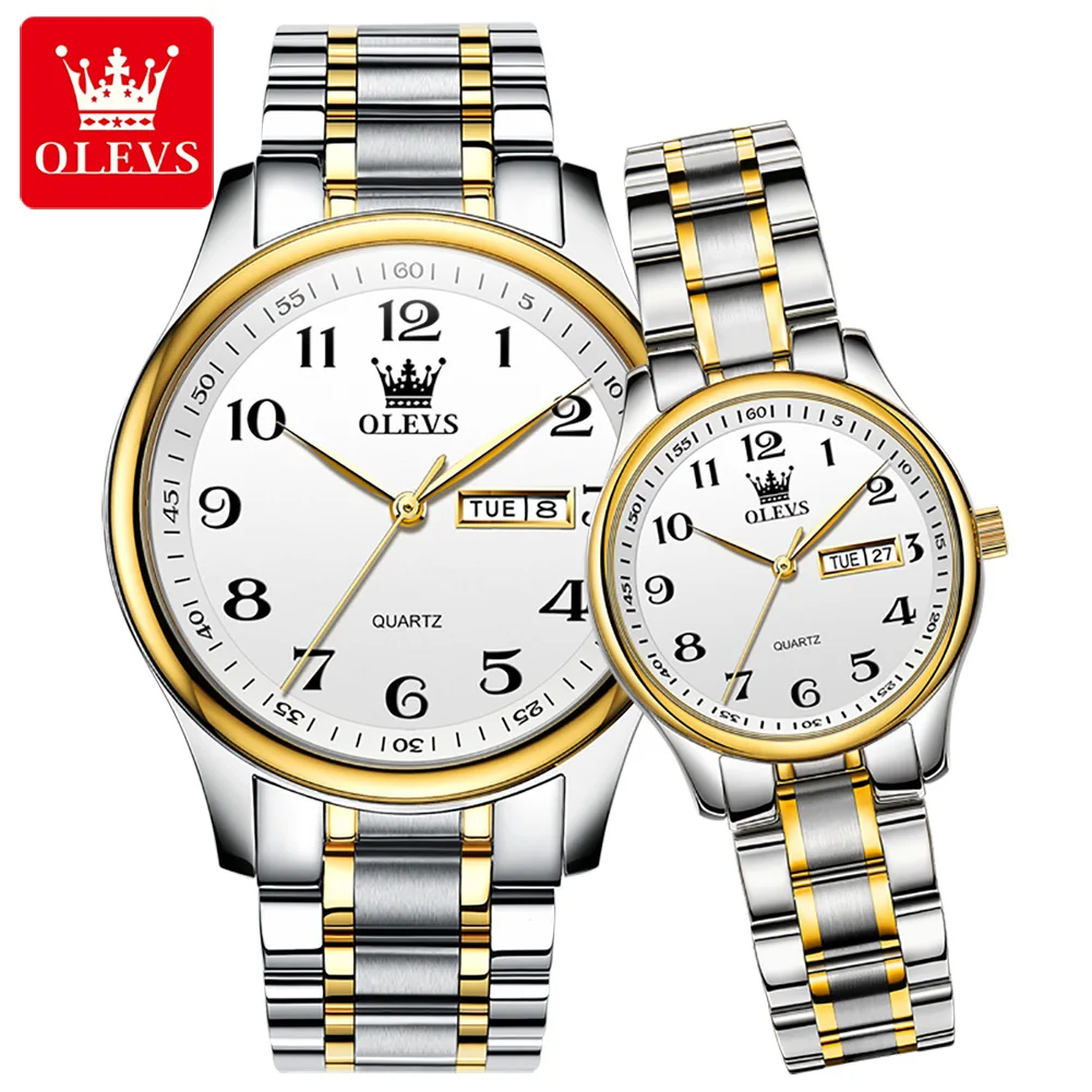 

Top Luxury Brand OLEVS Couple WristWatch Water Resistant Feature Alloy Material Stainless Steel Watch For Lover