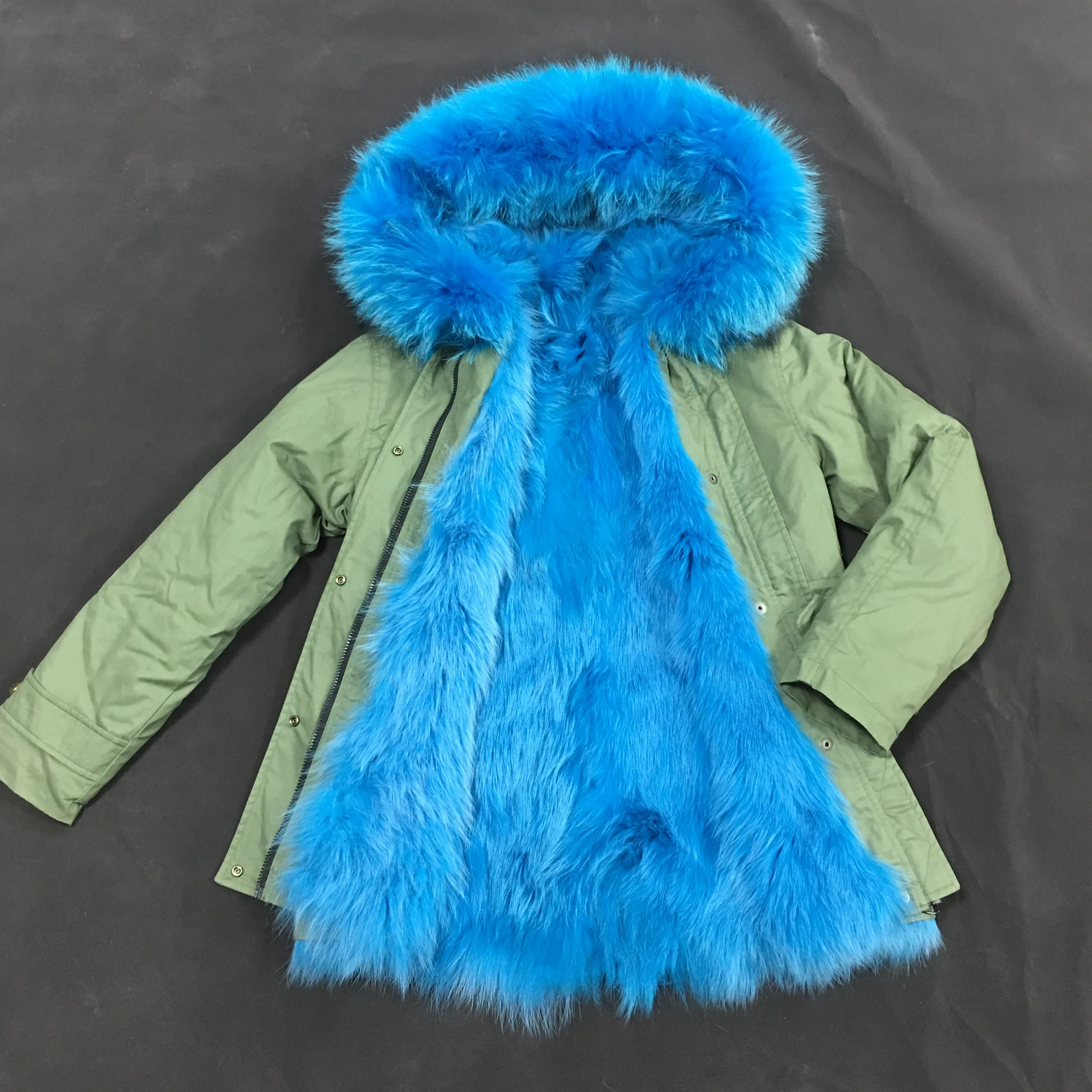 顶级时尚女性男士保暖生动服装酸性蓝色狐狸毛皮大衣