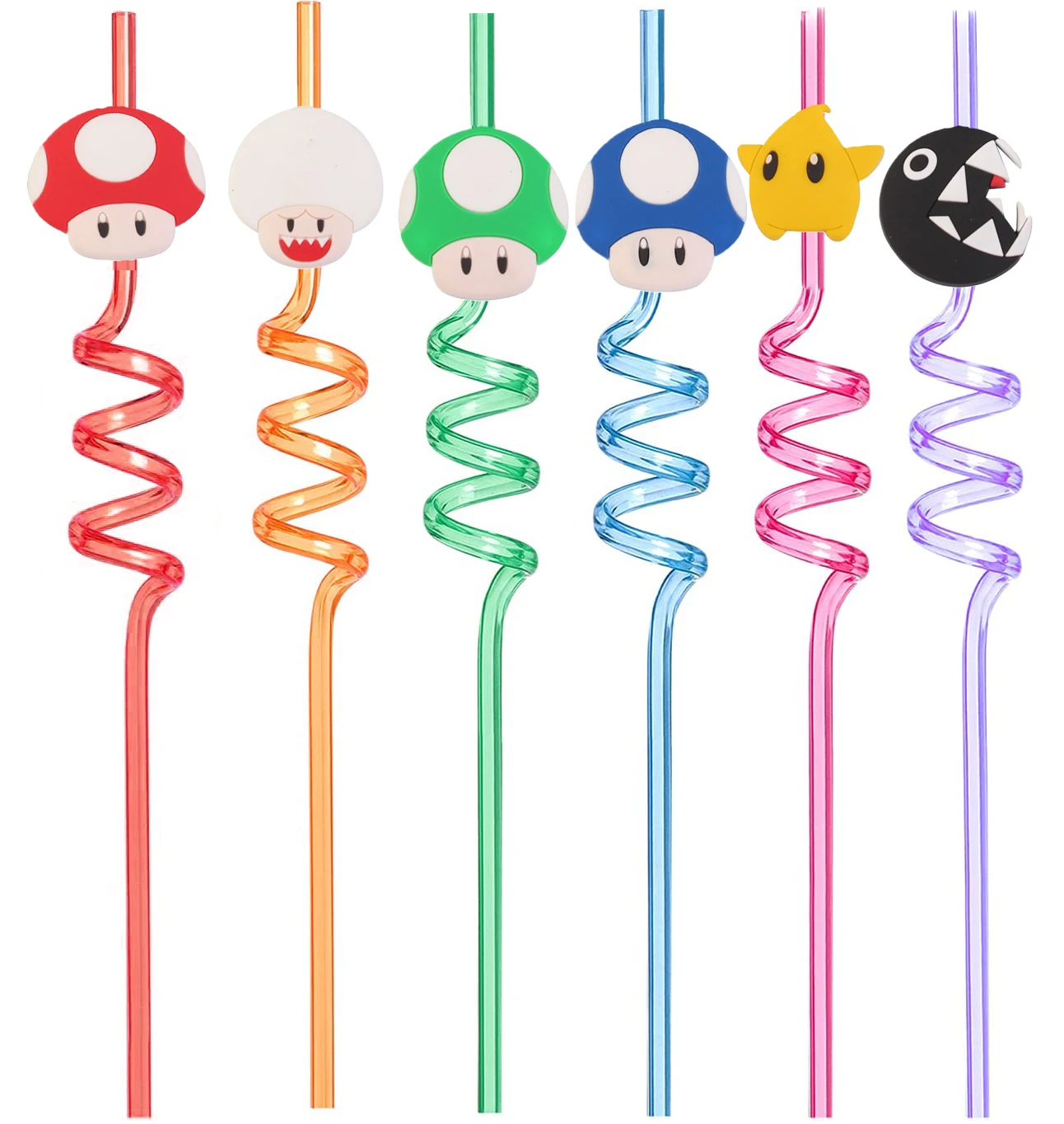 

Mario's Props Style Reusable Hard Plastic Crazy Spiral Silly Straws Drinking Party Favor Drinking Straw