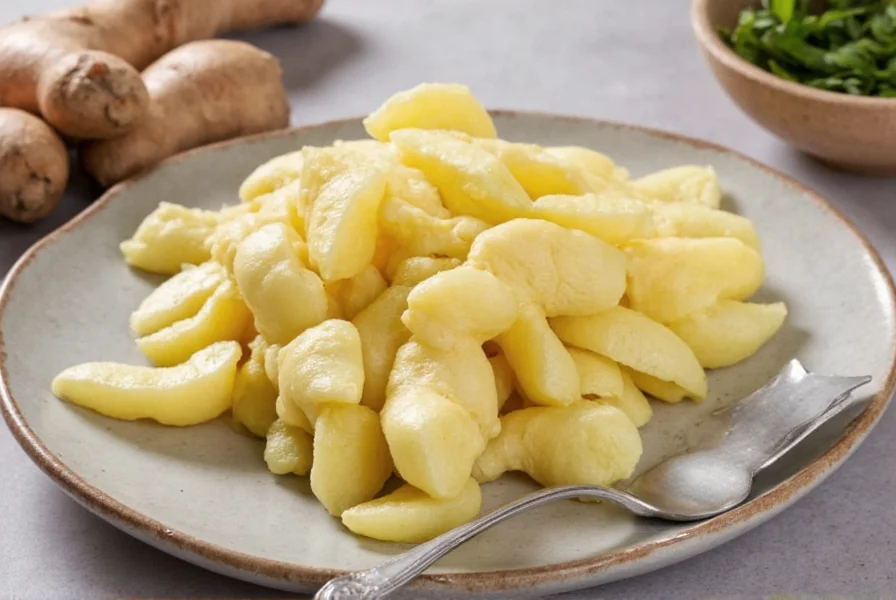 Various forms of ginger: fresh root, powder, and crystallized pieces