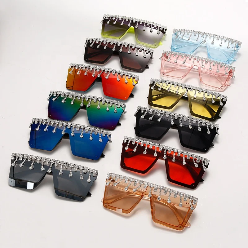 

Oversized Square Flat Top Sunglasses Crystal Drip Shades Eyewear Sunglasses, 12 colors