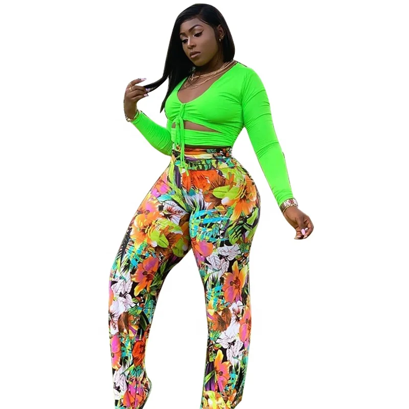 

In Stock Solid Color Print Outfit Girl Two 2 Piece Set Plus Size Women Clothing, Picture