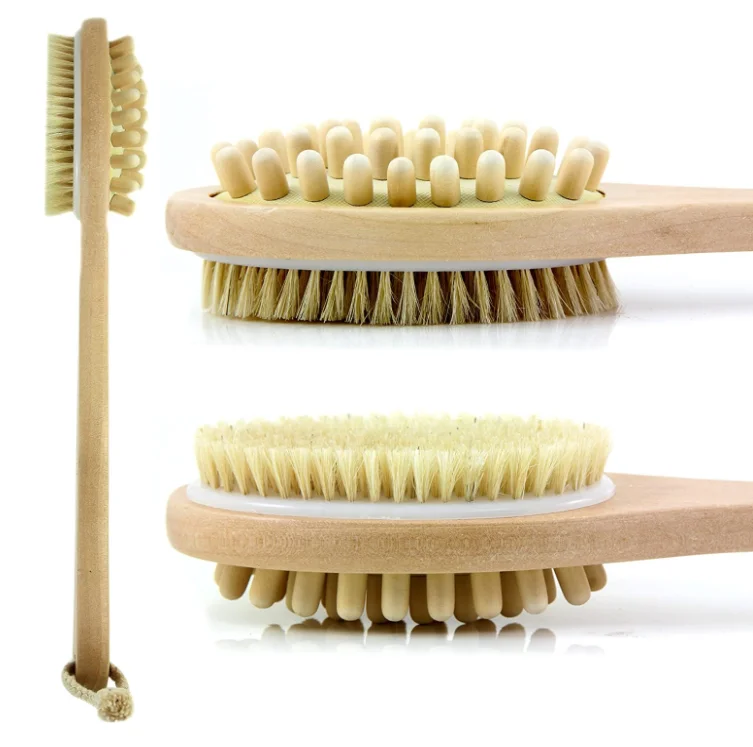 

Natural Bristles Exfoliating Body Brush Effective for Wet and Dry Body Brushing Long Handle Bath Body Brush